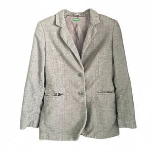 Vintage Benetton Grey 100% Wool Blazer Size 38 Academia Preppy Autumn School